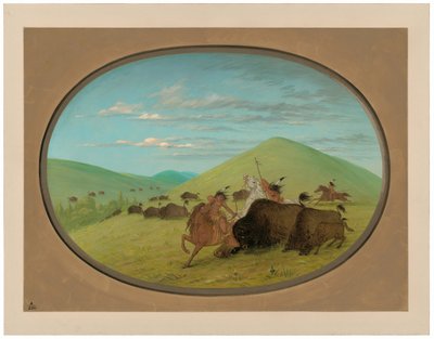 Chasse au bison - Les taureaux protègent les veaux - George Catlin