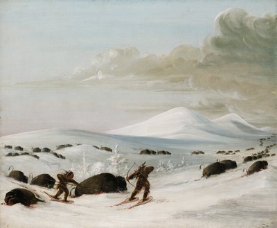 Buffalo Chase dans les congères, Indiens à la poursuite en raquettes - George Catlin