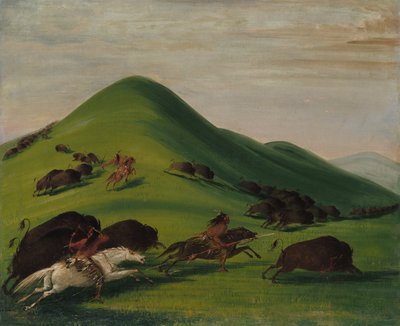 Buffalo Chase au-dessus de Prairie Bluffs - George Catlin