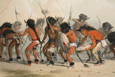 Danse du bison (détail), pub. lithographie en couleur de 1845 - George Catlin