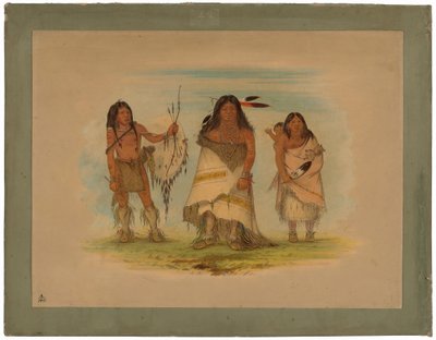 Chef Comanche, sa femme et un guerrier - George Catlin