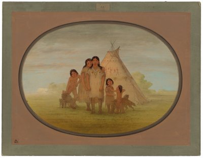 Enfants du chef Camanchee et wigwam - George Catlin