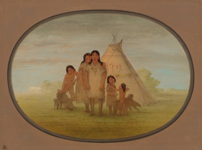 Enfants du chef Camanchee et wigwam - George Catlin