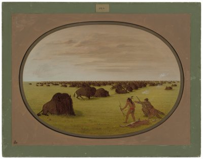 Catlin et Indien attaquant un buffle - George Catlin