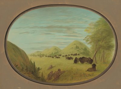 Catlin et deux compagnons tirant sur des buffles, 1861-1869 - George Catlin