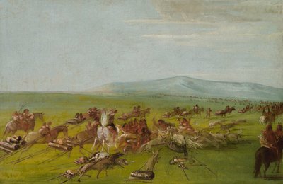 Les Comanches déplacent leur camp, un combat de chiens est en cours - George Catlin