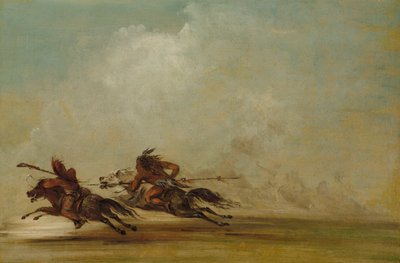Guerrier Comanche lançant un Osage à toute vitesse - George Catlin