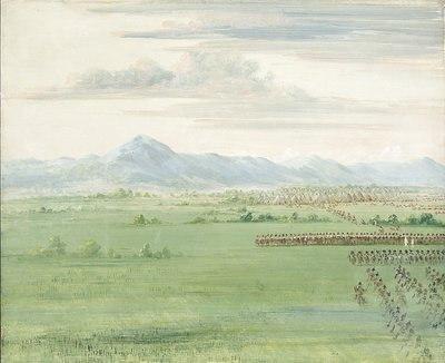 Guerriers comanches, avec drapeau blanc, recevant les dragons - George Catlin