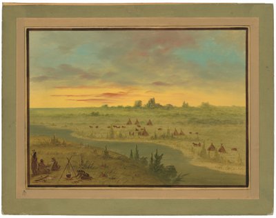 Campement des Indiens Pawnee au coucher du soleil - George Catlin