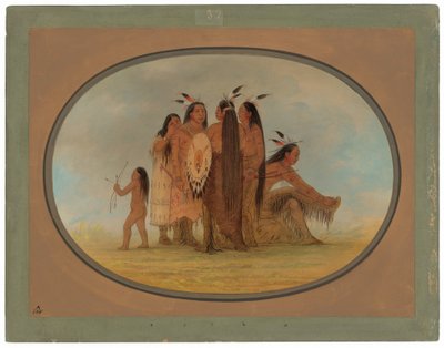 Quatre guerriers Mandan, une fille et un garçon - George Catlin