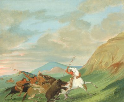 Des grizzlis attaquent des Indiens à cheval - George Catlin