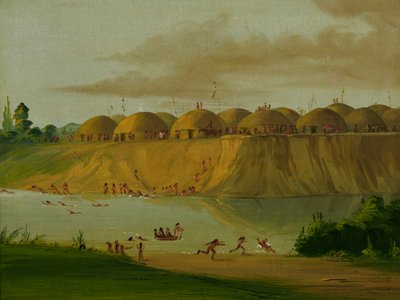 Village Hidatsa, Loges couvertes de terre, sur la rivière Knife, 1810 miles au-dessus de St. Louis - George Catlin