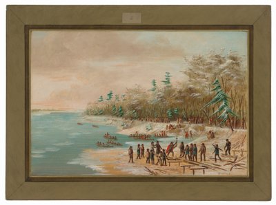 La Salle enfonçant le premier boulon pour le Griffin. 26 janvier 1679 - George Catlin