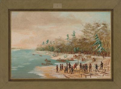 La Salle enfonçant le premier boulon pour le Griffon, 26 janvier 1679, 1847-48 - George Catlin