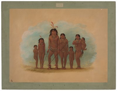 Chef Lengua, ses deux épouses et quatre enfants - George Catlin