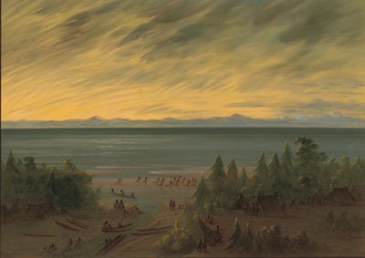 Village de Nayas au coucher du soleil - George Catlin