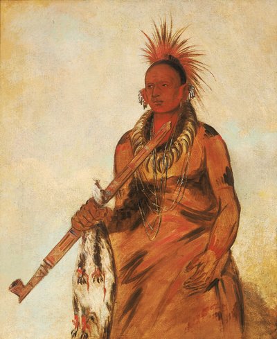 No-o-mún-nee, marche sous la pluie, un guerrier - George Catlin