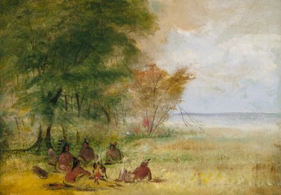 Conseil indien sioux, chefs en profonde délibération - George Catlin