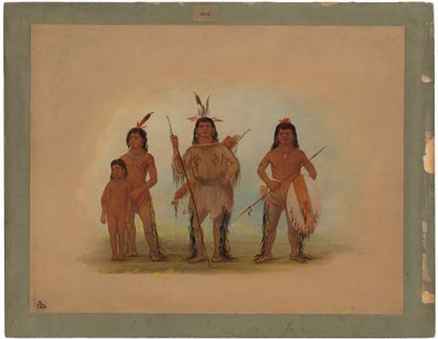 Chef Spokan, deux guerriers et un garçon - George Catlin
