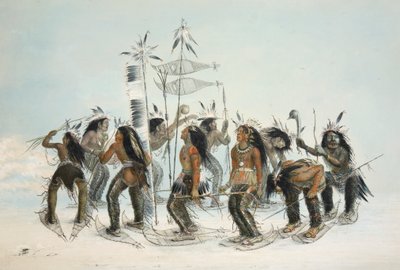 La danse des raquettes, pub. 1845 lithographie en couleur - George Catlin
