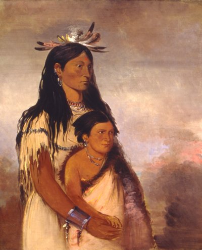 Túnk-aht-óh-ye, Thunderer, un garçon, et Wun-pán-to-mee, White Weasel, une fille - George Catlin