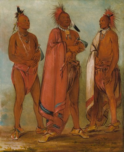 Wa-másh-ee-sheek, Celui qui enlève ; Wa-chésh-uk, La guerre ; Mink-chésk, Trois jeunes hommes distingués - George Catlin