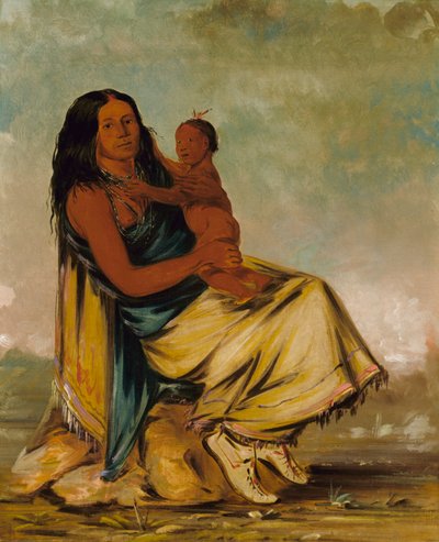 Wáh-chee-te, épouse de Cler-mónt, et son enfant - George Catlin