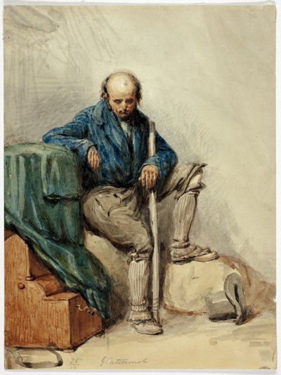 Homme chauve assis sur des objets (recto) ; Dame en robe jaune (verso) - George Cattermole
