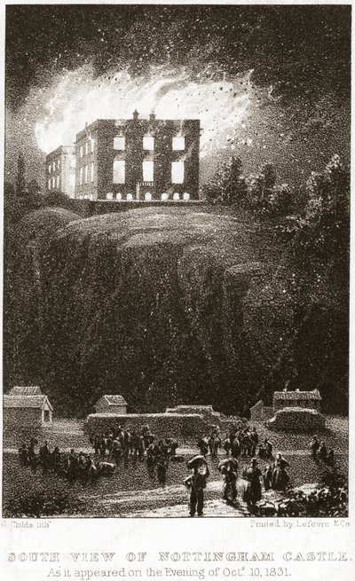 Le Château de Nottingham en feu, vu du sud, 1831 - George Childs