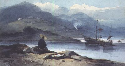 Une rivière chinoise avec une figure sur la rive - George Chinnery