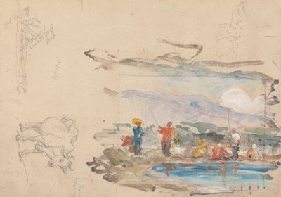 Un étang avec des personnages - George Chinnery