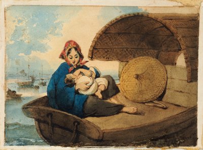 Une femme Tanka avec son enfant sur un bateau - George Chinnery