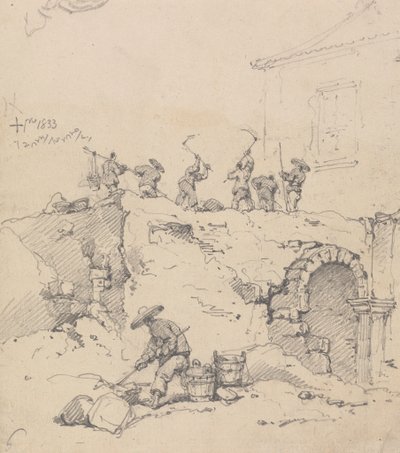 Travailleurs démolissant un bâtiment - George Chinnery