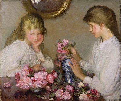 Deux filles arrangeant des bouquets - George Clausen