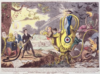 Un Luminaire Patriote Éteignant un Gaz Nocif!!! 1817 - George Cruikshank