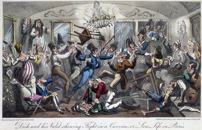 Une bagarre dans une cave de la ville - dans « La vie à Paris » par David Carey, Londres - George Cruikshank