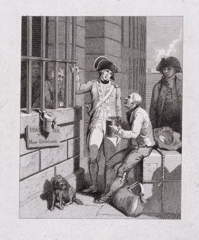 Un magasin sifflant : Tom & Jerry visitant Logic, à bord de la Fleet, Prison de Fleet, Londres, 1821 - George Cruikshank