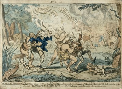 Tous Parmi les Hottentots Cabriolant à Terre..., publié le 7 septembre 1819 - George Cruikshank