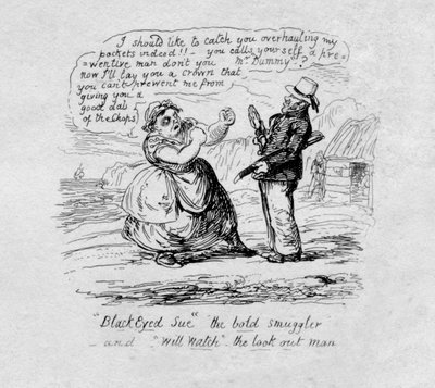 Sue aux yeux noirs la contrebandière audacieuse et Will Watch le guetteur, 1829 - George Cruikshank