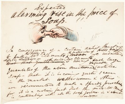 Augmentation attendue et inquiétante du prix du savon ! (plume et encre brune avec lavis rose, bleu, brun et vert) - George Cruikshank