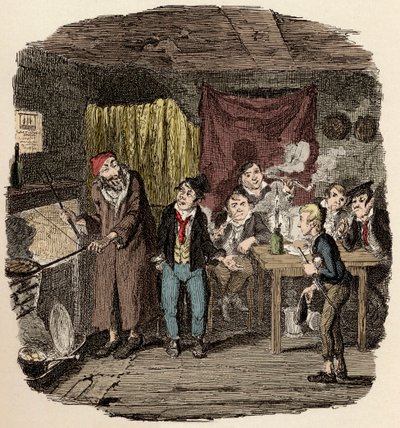 À Londres, Jack Dawkins appelé le Renard présente Oliver à Fagin et son équipe de malfrats - Oliver présenté au respectable vieux monsieur - Illustration pour « Oliver Twist » (Les Aventures d
