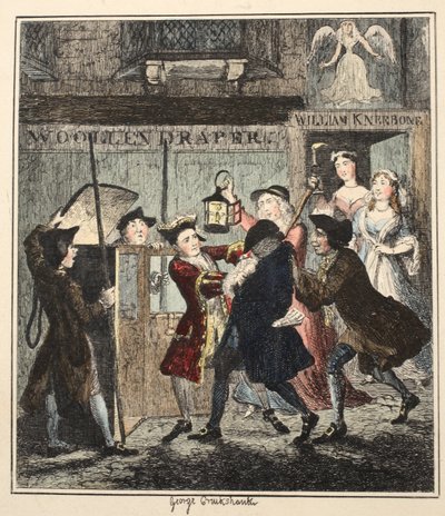 Jack Sheppard trompant Shotbolt, illustration de Jack Sheppard : Une romance par William Harrison Ainsworth, publié 1839 (eau-forte en couleur) - George Cruikshank