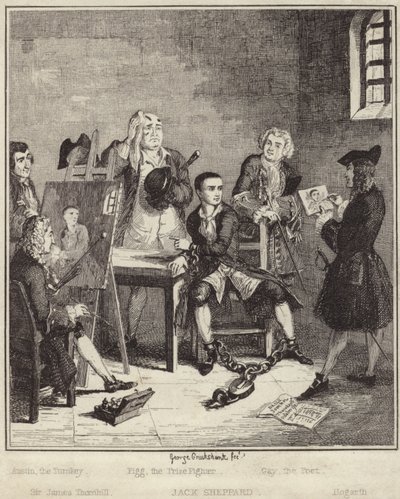 Jack Sheppard faisant peindre son portrait par Sir James Thornhill en prison - George Cruikshank