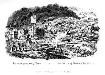 Londres sortant de la ville - ou La Marche des briques et du mortier, 1829 - George Cruikshank