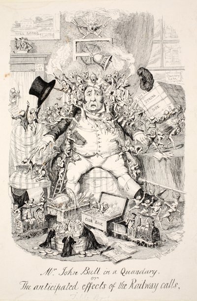 M. John Bull dans un dilemme ou les effets anticipés des appels du chemin de fer, publié en 1845 - George Cruikshank
