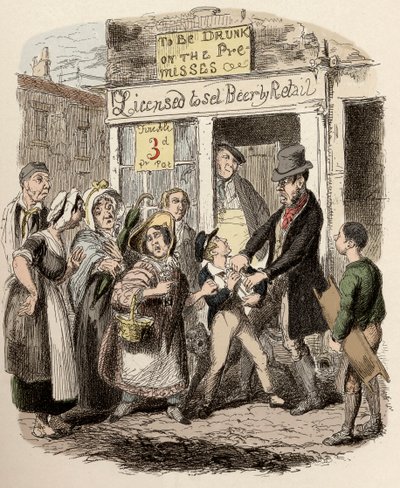 Nancy et Sikes kidnappent Oliver dans les rues - Oliver réclamé par ses amis affectueux - Illustration pour 