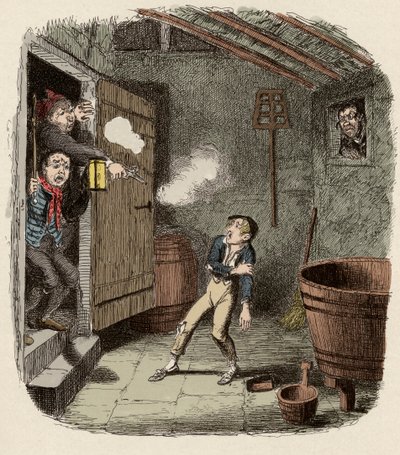 Oliver surpris et blessé lors de la tentative de cambriolage - Le Cambriolage - Illustration pour 