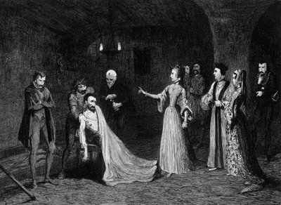 La princesse Élisabeth confrontée à Sir Thomas Wyatt dans la chambre de torture, 1554 1840 - George Cruikshank