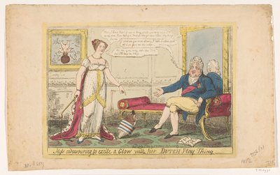 Princesse Charlotte jouant avec sa toupie hollandaise, 1814 Miss essayant de susciter une lueur avec son jouet hollandais - George Cruikshank
