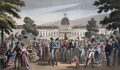 Promenade au Jardin des Tuileries - dans « La vie à Paris » par David Carey, Londres - George Cruikshank
